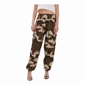 Good American Fatigue Green Camo Parachute Cargo Pants XS NWT WideLeg Drawstring